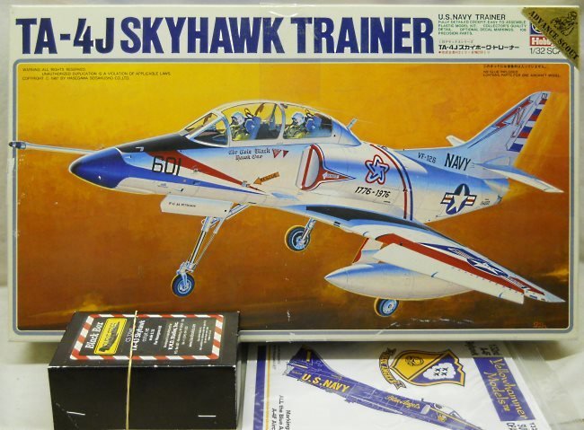 Hasegawa 1/32 TA-4J Skyhawk With Black Box Cockpit / Yellowhammer Blue Angel Decals / Upgraded Metal Landing Gear and Rubber Tires - US Navy VF-126 Bicentennial 1776-1976, S24 plastic model kit